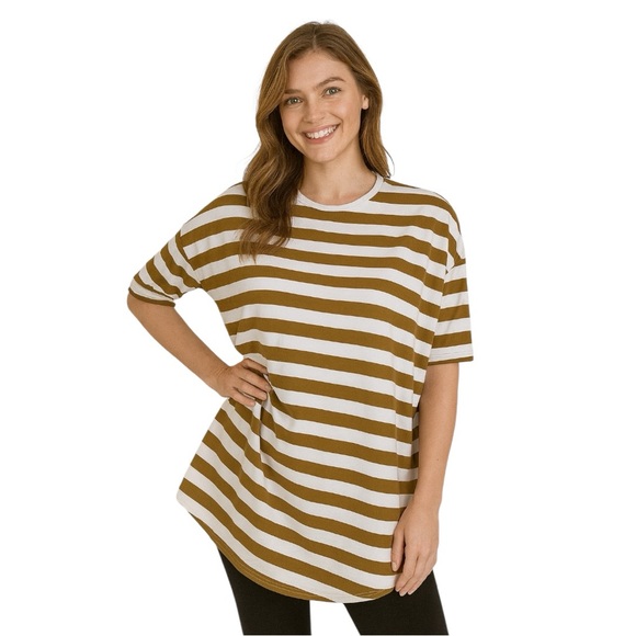 Lularoe Irma tunic loose blouse hi-low shirt XS oversize golden brown stripe - Picture 15 of 15